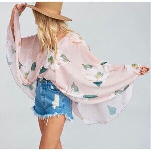 Show Me Your MuMu Women’s Butterfly Tunic Blouse Sz S Magnolia Blush Floral Pink